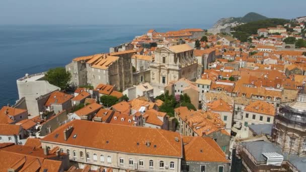 Letecký Přehled Starého Kostela Před Náměstím Starém Městě Dubrovníku Chorvatsko — Stock video