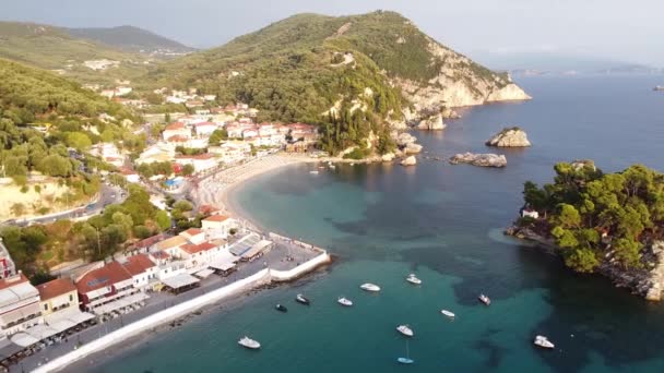 Villaggio Costiero Parga Epiro Grecia Continentale Aereo Della Destinazione Turistica — Video Stock