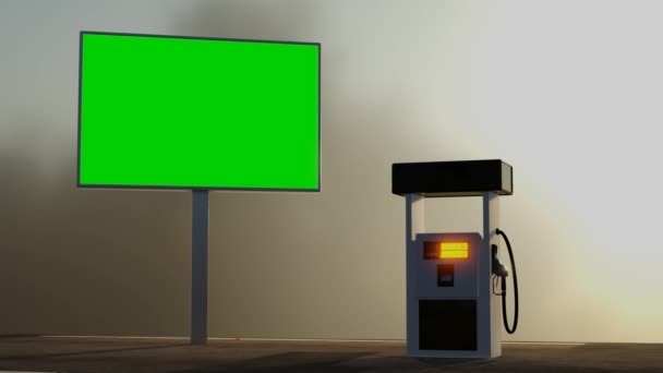 Πράσινη Οθόνη Οδικής Σήμανσης Και Βενζίνης Αντλία Καυσίμου Απόδοση Animation — Αρχείο Βίντεο