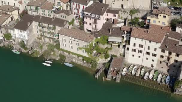 Bella Vista Drone Del Villaggio Gandria Lago Lugano Svizzera Inclinandosi — Video Stock