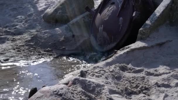 Water Flows Beach Drainage — Stock Video