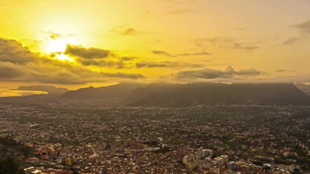 มมองทางอากาศของภ องท างใหญ ของ Palermo Golden Hour Sunrise ในอ ตาล — วีดีโอสต็อก