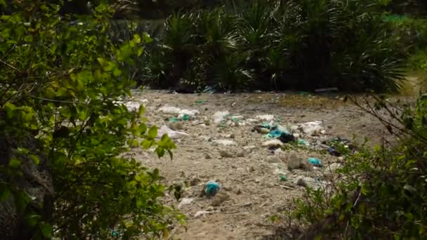 Resíduos Plásticos Gerais Praia Causando Poluição Ambiental — Vídeo de Stock