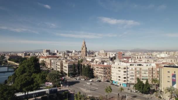 Aerial View Murcia City Murcia Cathedral Bell Tower Visible Spain — Vídeos de Stock