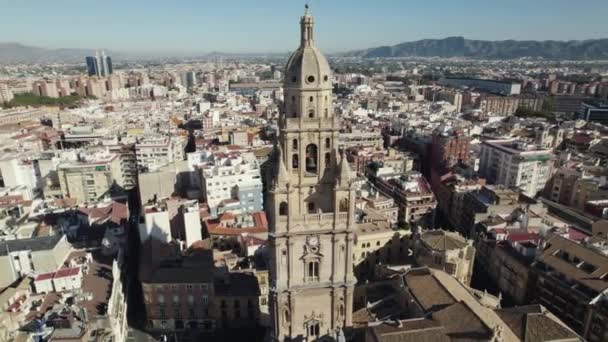 Vista Aérea Ciudad Gran Campanario Catedral Murcia España — Vídeos de Stock