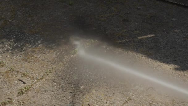 Potężny Strumień Wody Myjki Ciśnieniowej Rozpylany Brudne Płytki Ogrodowe — Wideo stockowe