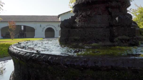 Handheld Drops Falling Slow Motion Facade Undurraga Vineyard Background Talagante — Stock Video