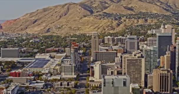 Salt Lake City Utah Aerial V15 Tracking Shot Central Downtown — Stock Video