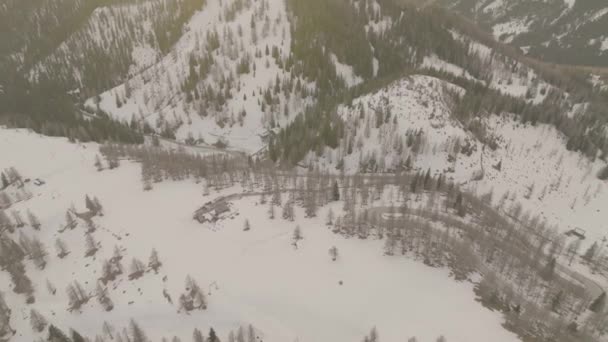 Bosque Del Valle Montañas Cubiertas Nieve Durante Atardecer Escénico Madre — Vídeos de Stock