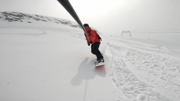Сноуборд Леднике Хинтертуксер Австрии Порох Сноуборде Вне Трассы Зимние Виды — стоковое видео