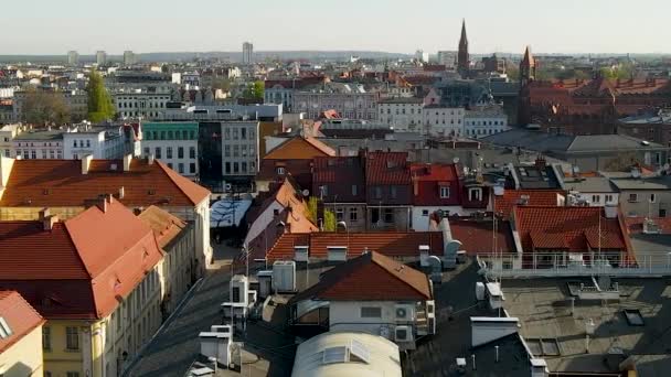 Bydgoszcz Şehir Merkezinin Havadan Görünüşü Brda Nehrinin Üzerine Bak — Stok video