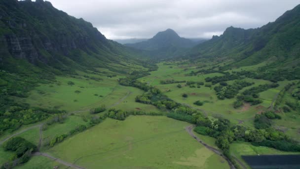 Aerial Kualoa Valley Oahu Hawaii Usa — ストック動画