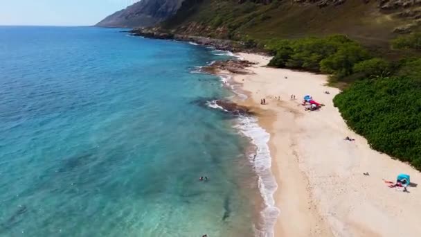 Aerial Kailua Beach Park Bay Óceán Kilátás Emberek Nyugodt Kék — Stock videók