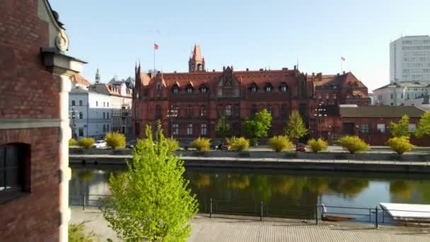 Fasáda Exteriér Hlavní Pošty Řeky Bydgoszcz Polsko Snímek Přiblížení — Stock video