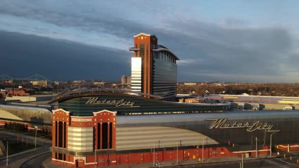 Luxusní Hotel Motorcity Casino Během Západu Slunce Detroitu Michigan Spojené — Stock video