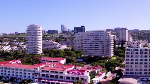 Flygfoto Soluppgången Över Durban Kustlinje Och Fyr — Stockvideo