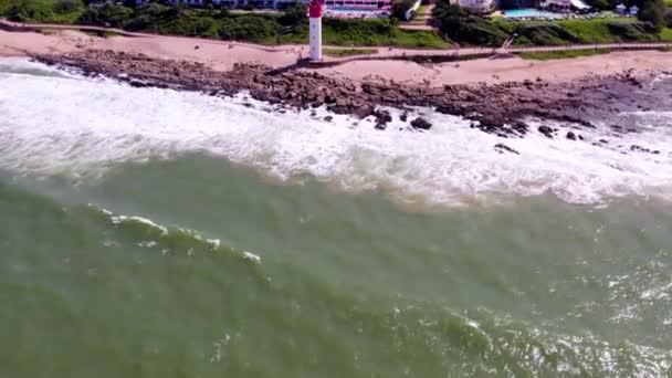 Flygfoto Durban Umhlanga Beach Och Fyr — Stockvideo