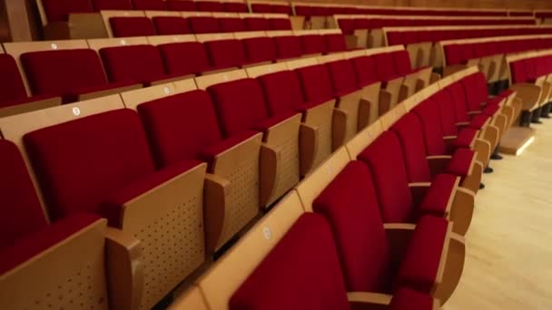 Big Empty Concert Hall Red Seats Italy Concert Starts — Stock Video