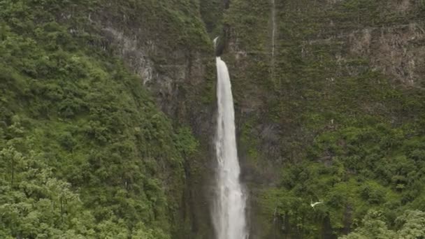 Bred Bild Hanakapiai Faller Pali Sidan Kauai Hawaii Vit Tärna — Stockvideo