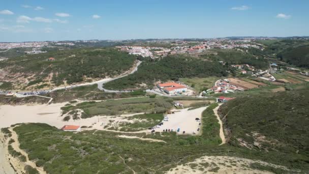 Полет Назад Пляж Сан Хулио Эрисейра Португалия — стоковое видео