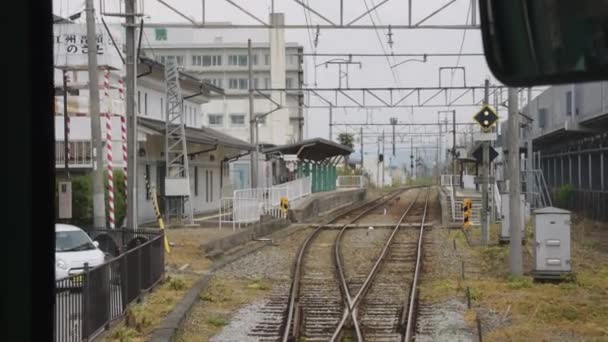 Japanese Local Train Arriving Countryside Shiga Toyosato Station — Stock Video