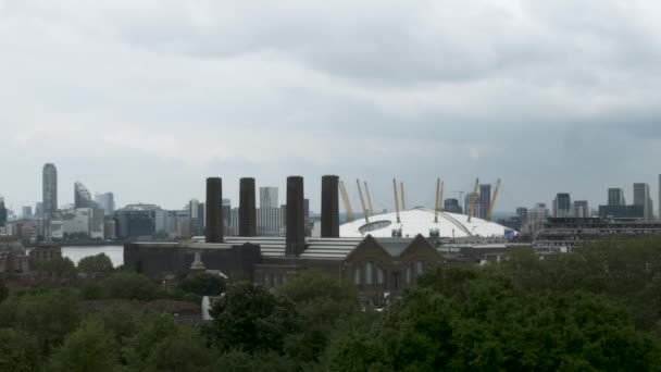 Millennium Dome Und Finanzdistrikt Canary Wharf Panorama Hintergrund — Stockvideo