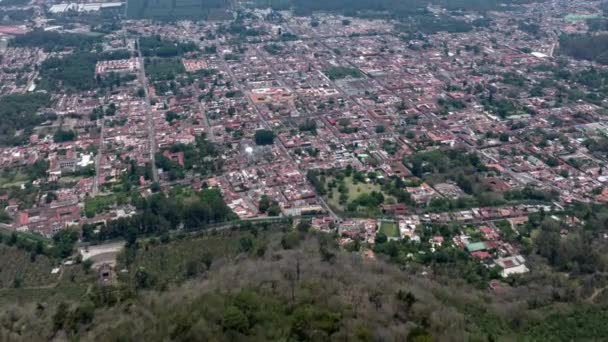 Aerial Hyperlapse Flying Mountain See Downtown Historic Antigua Guatemala — Stock Video