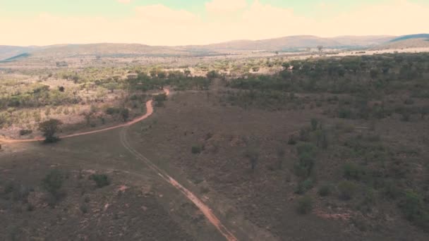 Schatten Liegt Über Afrikanischem Savannenwald Mit Feldwegen Und Hügeln — Stockvideo