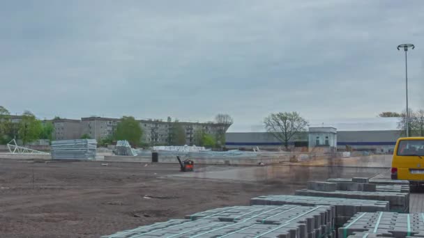 Time Lapse Colpo Cantiere Costruito Asfalto Parcheggio Luna Park Durante — Video Stock