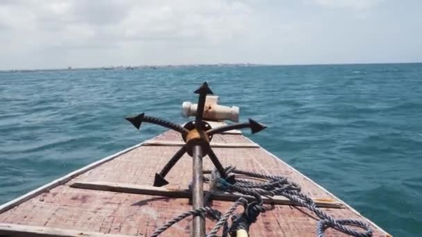 Bow Deck Seaborne Wooden Boat Grappling Anchor Rope — Stock Video