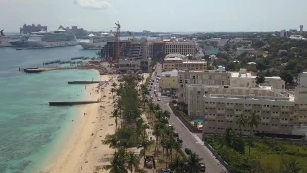 Aerial View Traffic Bay Street Downtown Nassau Bahamas Islands Tilt — Stock Video