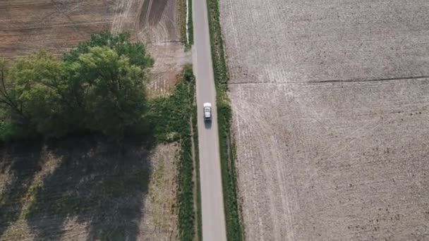 Aerial Top Shot Car Driving Rural Road — Video Stock