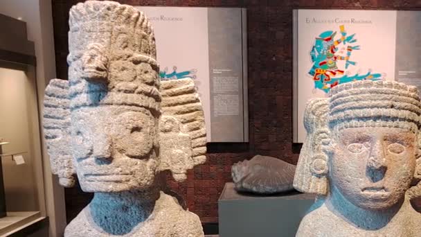 Video Dos Deidades Aztecas Prehispánicas Originales Museo Nacional Antropología México — Vídeo de stock