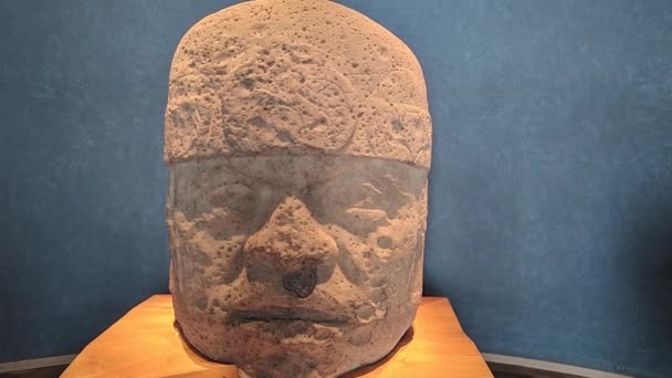 Mexico City Deki Antropoloji Müzesi Nde Bir Olmec Başkanının Görüntüsü — Stok video