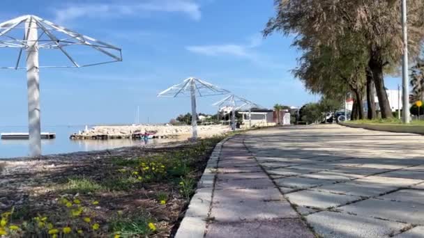 Panorama Temporal Pueblo Costero Vrsi Mulo Playa Cerca Nin Croacia — Vídeo de stock