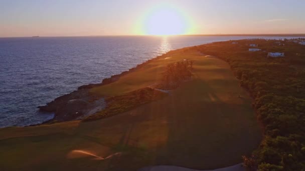 Sunset Felett Playa Nueva Romana Golfpálya Közvetlenül Karib Tenger Partján — Stock videók