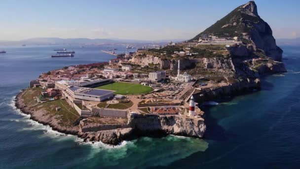 Huge Waves Mediterranean Splash One Rocks Gibraltar While Background Several — Video