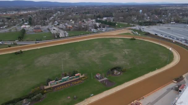 Aerial View Horses Competing Race Track Charles Town United States — Stock Video