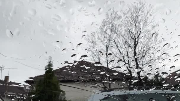 Gouttes Pluie Sur Surface Panneau Fenêtre Comme Fond Abstrait — Video