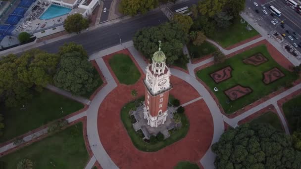 Aerial Top Shot Torre Monumental Clock Tower Front Retiro Train — Stock Video
