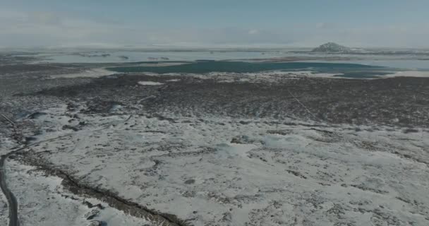 Frigid Tundra Landscape Iceland Wintertime Aerial View — Vídeo de Stock