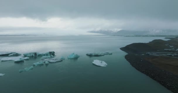 Icebergs Águas Oceânicas Península Snaefellsnes Islândia Aerial — Vídeo de Stock