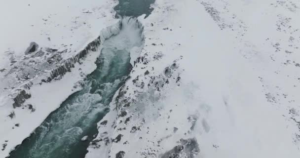 Vatnajokull Zlanda Dettifoss Şelalesi Üzerinde Havadan Kuş Gözü Görünümü — Stok video
