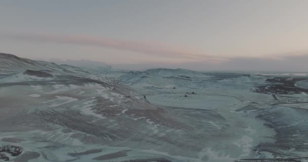 Beautiful Sunset Colors Snowy Tundra Landscape Iceland Aerial — Stockvideo