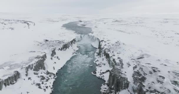 Wintry Islândia Paisagem Cachoeira Dettifoss Parque Nacional Vatnajokull — Vídeo de Stock