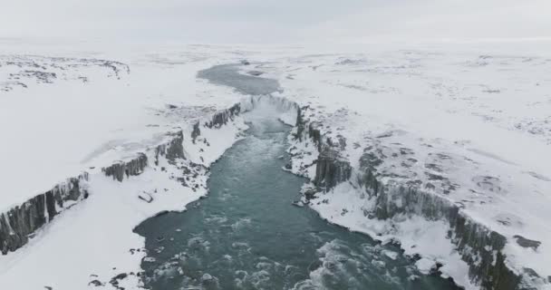 Cascade Pittoresque Dettifoss Islande Pendant Hiver Enneigé Aérien — Video