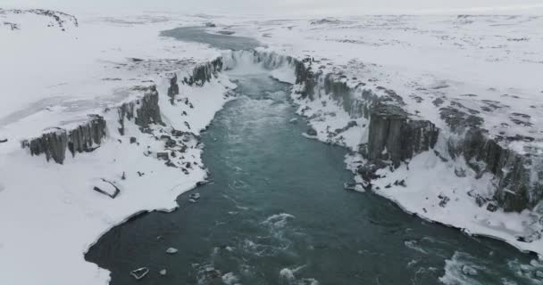 Dettifoss Snowy Winter Landscape Vatnajokull National Park Islanda Aerial — Videoclip de stoc