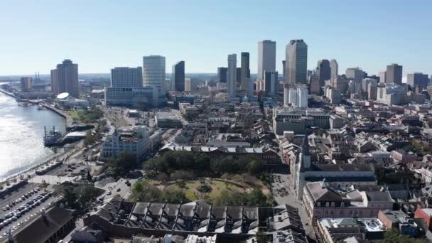 Vue Aérienne Arrière Large Jackson Square Dans Quartier Français Avec — Video