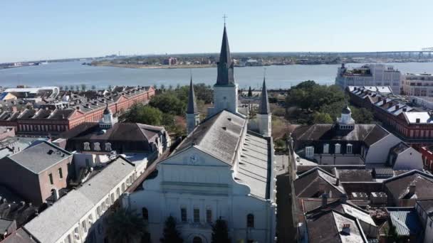 New Orleans Fransız Mahallesi Ndeki Louis Katedrali Nin Etrafında Havadan — Stok video