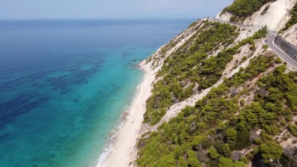 Estrada Costeira Cénica Mar Jónico Turquiose Ilha Lefkada Grécia Aviação — Vídeo de Stock